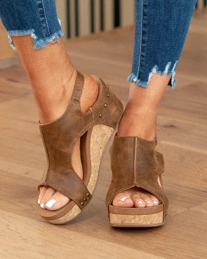 Mid Heel Wedge Sandals