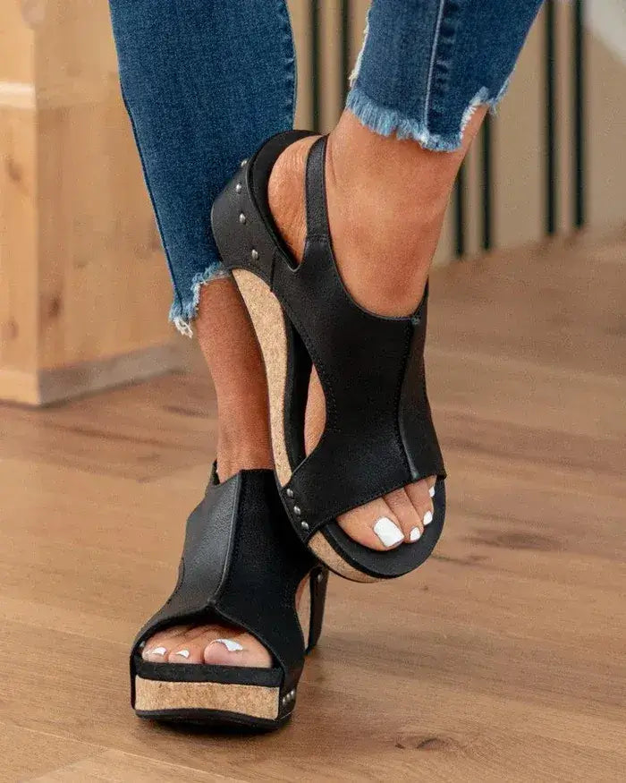 Mid Heel Wedge Sandals