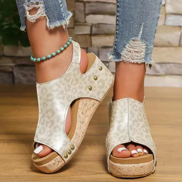 Mid Heel Wedge Sandals