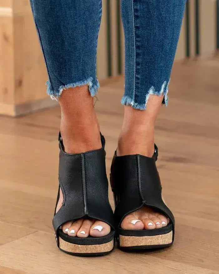 Mid Heel Wedge Sandals