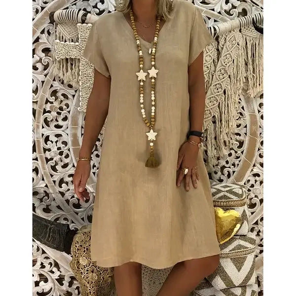 💃Cotton-polyester blend Dresses Casual V Neck Midi Dress🔥