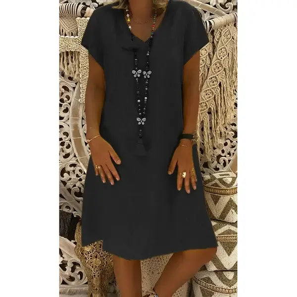 💃Cotton-polyester blend Dresses Casual V Neck Midi Dress🔥