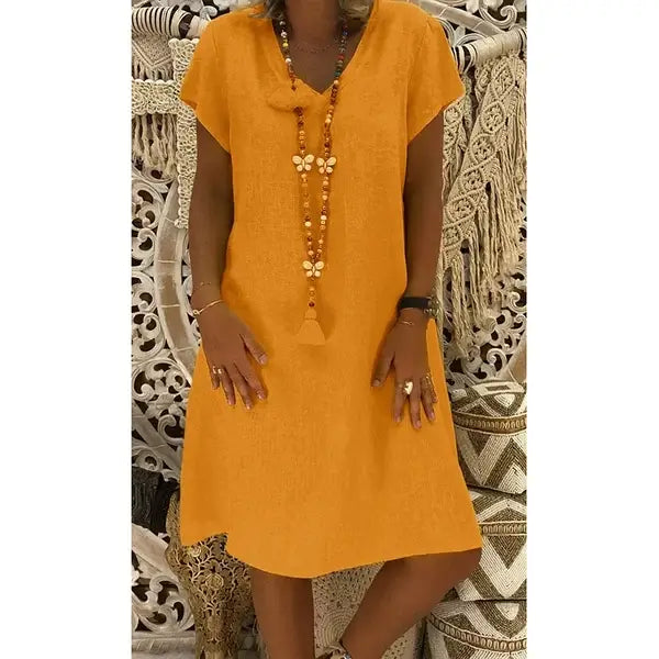 💃Cotton-polyester blend Dresses Casual V Neck Midi Dress🔥