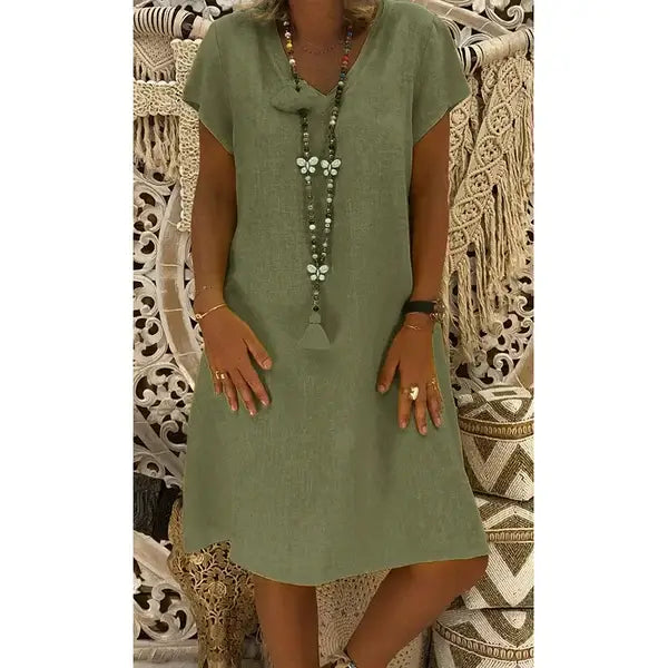 💃Cotton-polyester blend Dresses Casual V Neck Midi Dress🔥